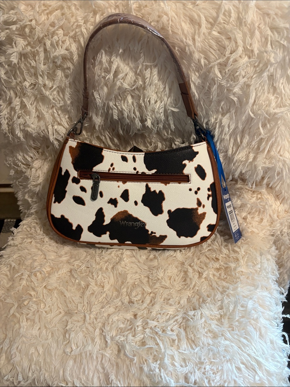 Wrangler Cowprint Shoulder Bag in Brown and White